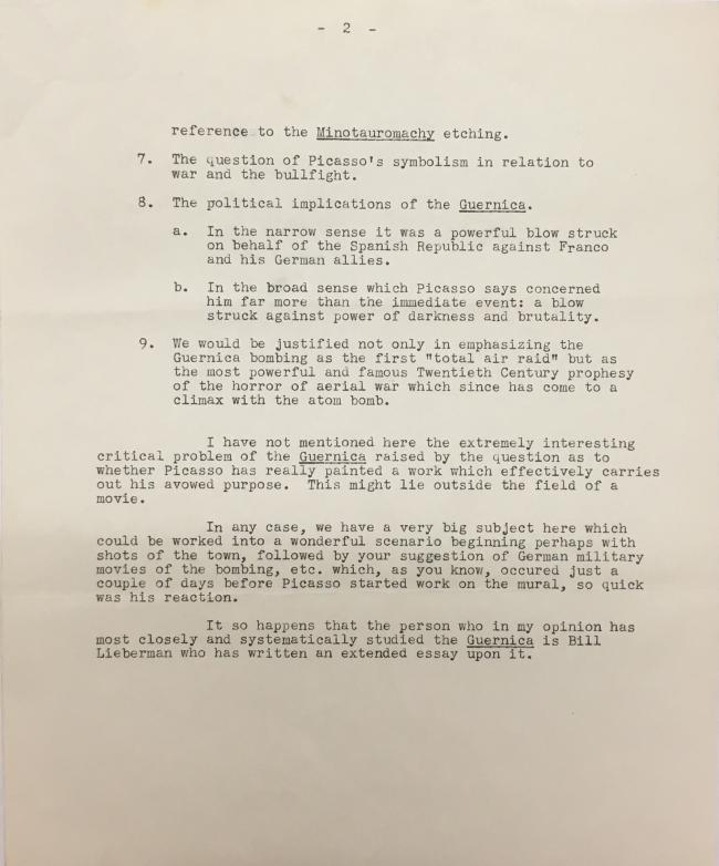 EN Notas de Alfred H. Barr Jr. al guion de la película Guernica de Robert Flaherty