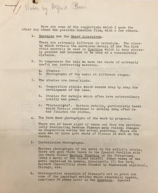 EN Notas de Alfred H. Barr Jr. al guion de la película Guernica de Robert Flaherty