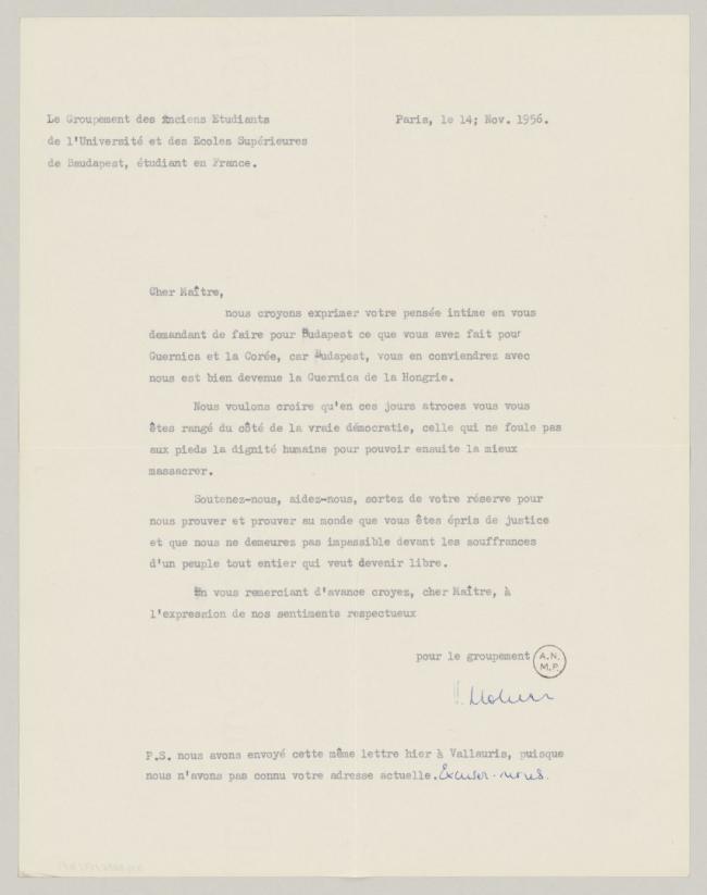 Carta de J. Groham y T. Madden a Pablo Picasso