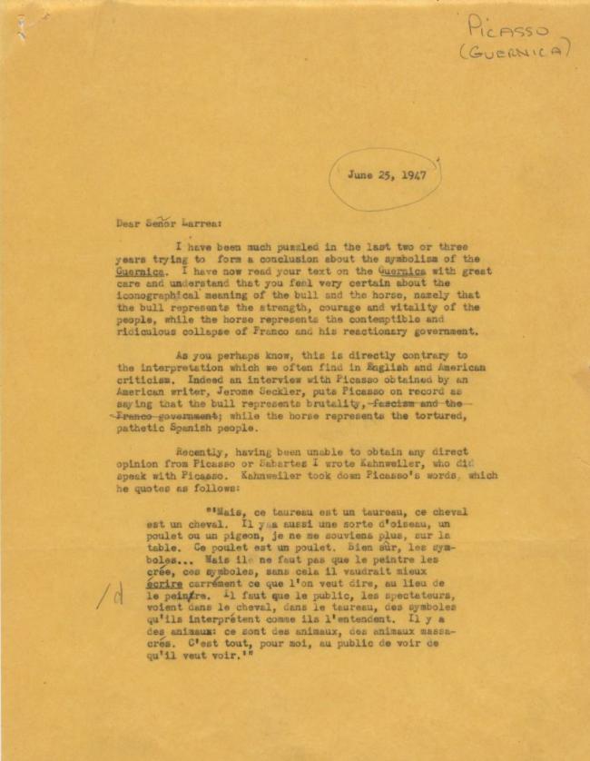 Carta de Alfred H. Barr Jr. a Juan Larrea