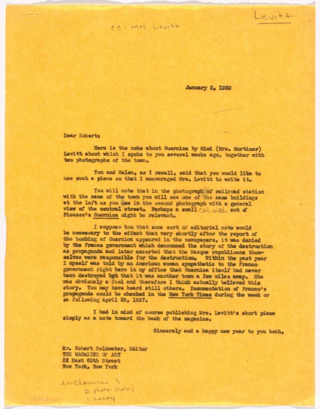 Carta de Alfred H. Barr Jr. a Robert Goldwate