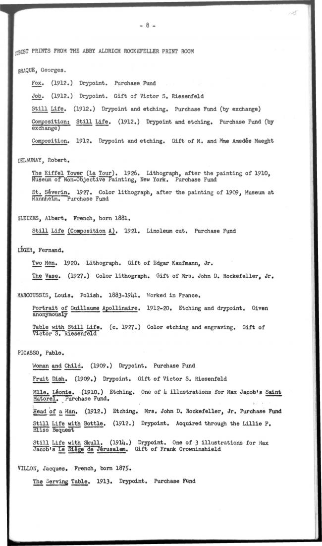 Press dossier on various exhibitions held at the Museum of Modern Art, New York