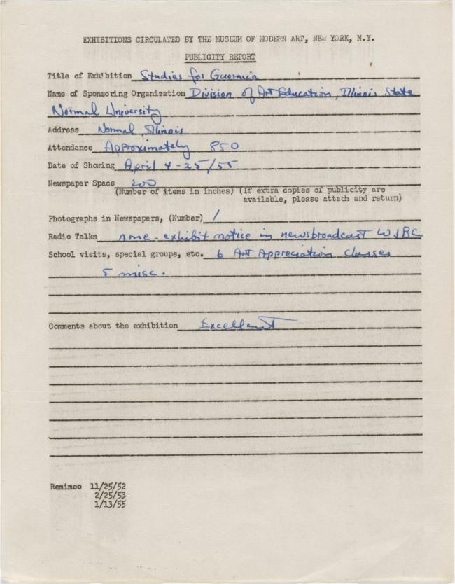 Informe de impacto de público de la exposición Studies for Guernica en la Normal University, Illinois