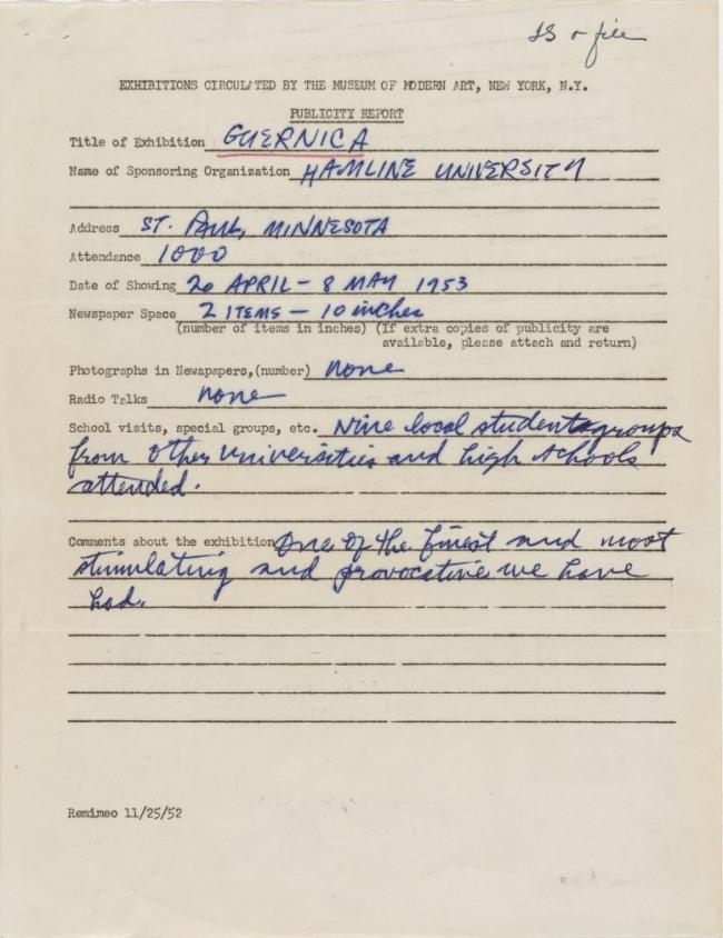 Informe de impacto de público de la exposición Studies for Guernica en la Hamline University 