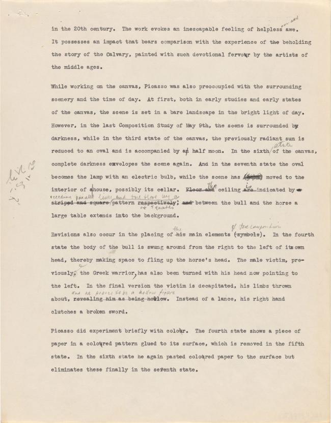 Texto de la cartela de las fotografías de siete estados para la exposición Studies for Guernica