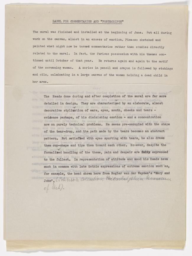 Texto para la cartela de los poscriptos del cuadro para la exposición Studies for Guernica 