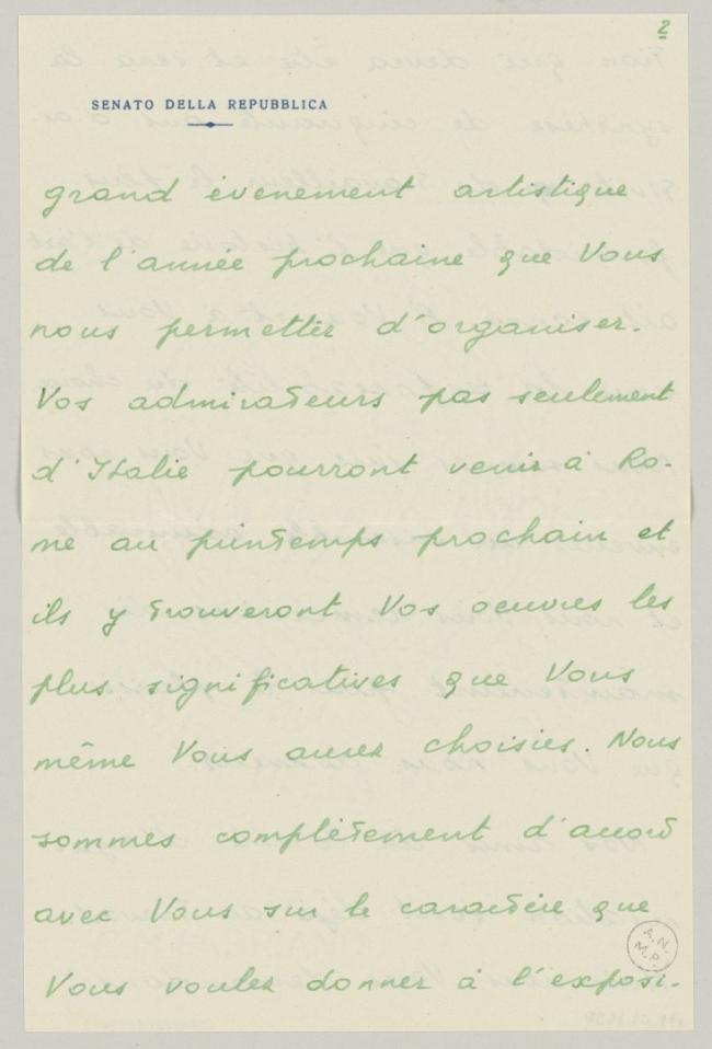Eugenio Reale's letter to Pablo Picasso, dated 10 December 1952