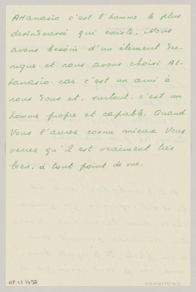 Eugenio Reale's letter to Pablo Picasso, dated 10 December 1952