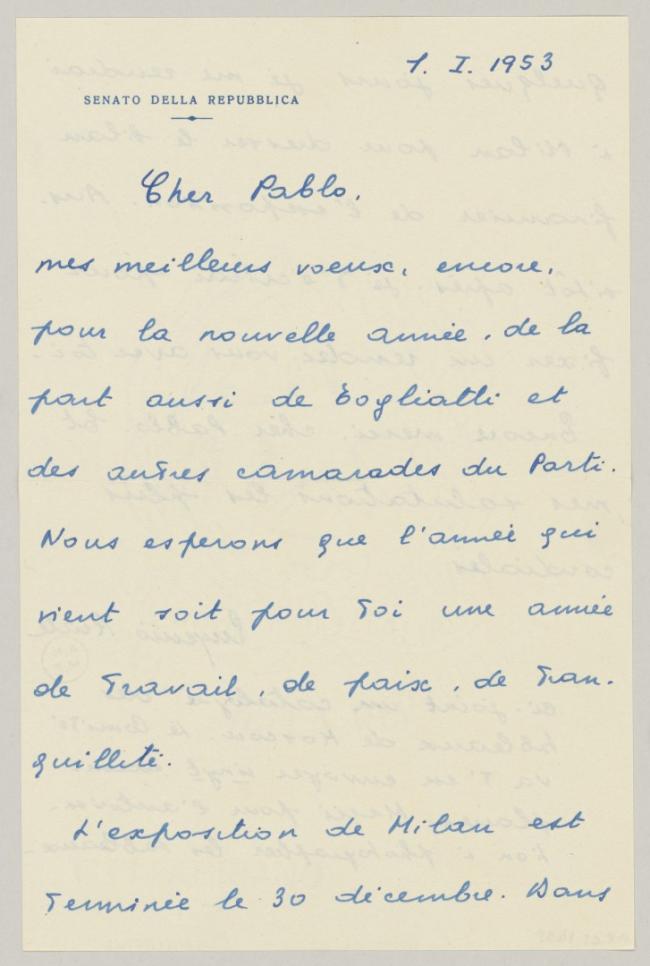 Carta de Eugenio Reale a Pablo Picasso del 1 de enero de 1954