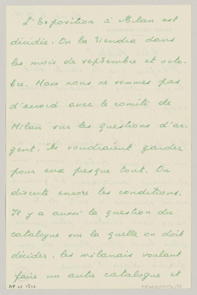 Carta de Eugenio Reale a Pablo Picasso del 19 de junio de 1953