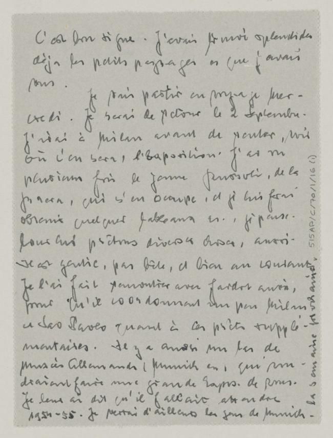 Carta de Daniel-Henry Kahnweiler a Pablo Picasso del 22 de julio de 1953