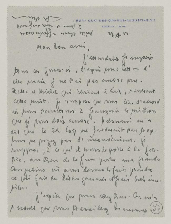 Carta de Daniel-Henry Kahnweiler a Pablo Picasso del 22 de julio de 1953