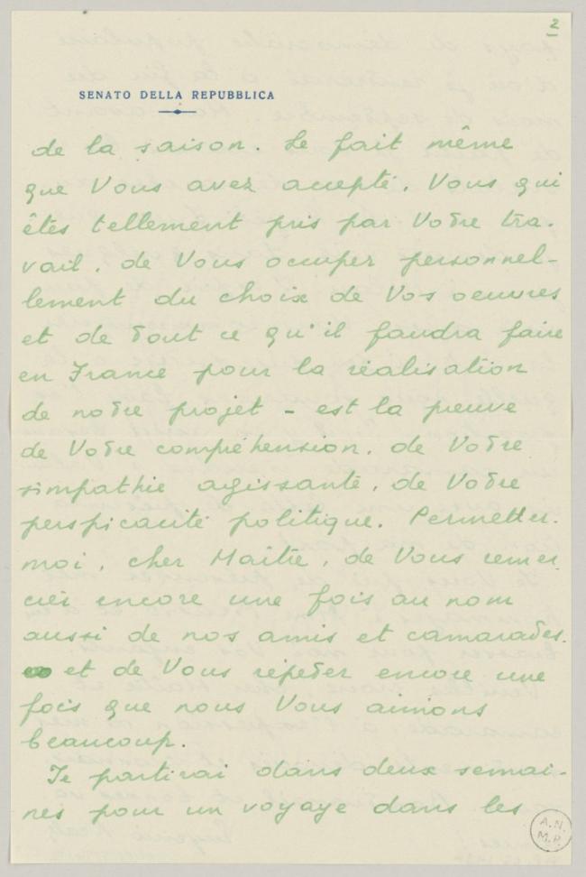 Carta de Eugenio Reale a Pablo Picasso del 17 de agosto de 1953