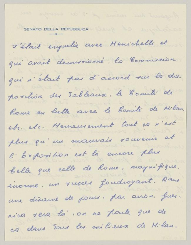 Carta de Eugenio Reale a Pablo Picasso del 25 de septiembre de 1953