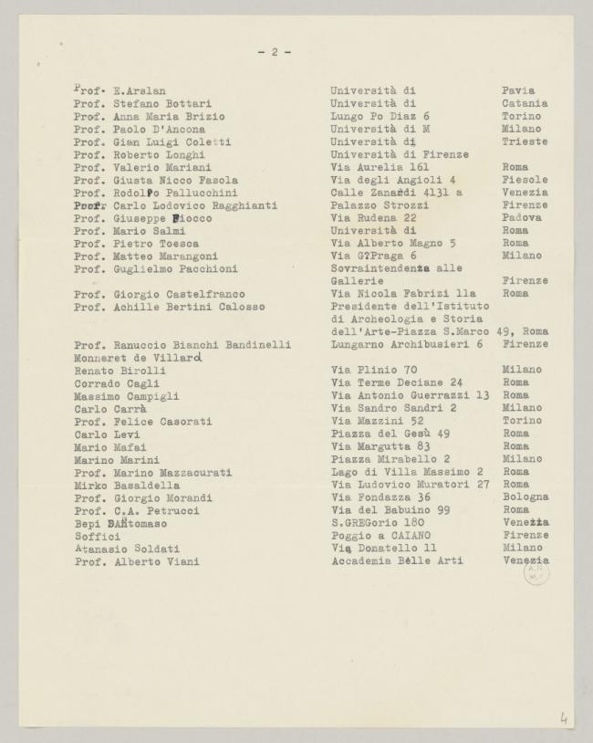Listados del Comité Ejecutivo Nacional y otros departamentos para las exposiciones de Roma y Milán