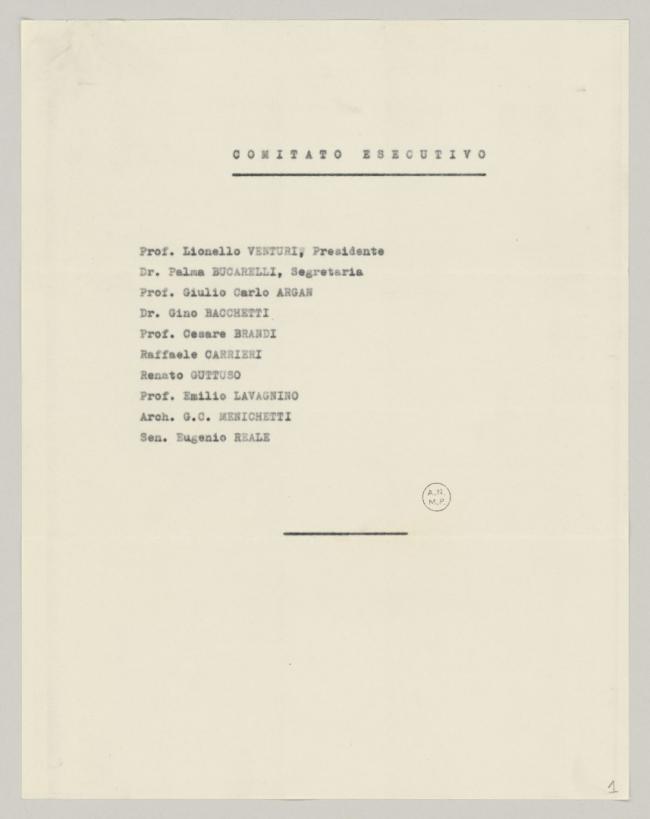 Listados del Comité Ejecutivo Nacional y otros departamentos para las exposiciones de Roma y Milán