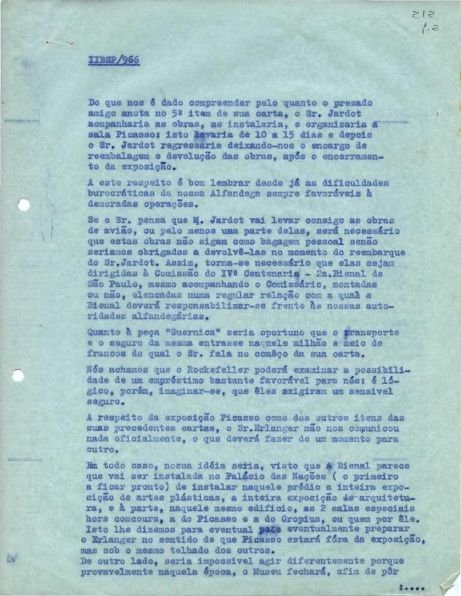 Carta de Arturo Profili a Paulo E. de Berrêdo Carneiro del 4 de marzo de 1953