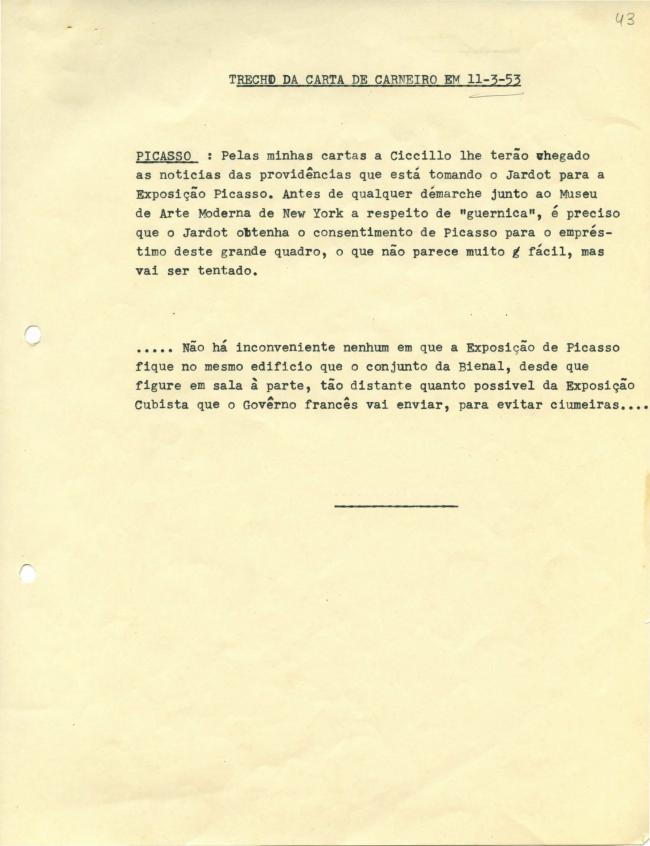 A letter from Paulo E. de Berrêdo Carneiro, dated 11 March 1953