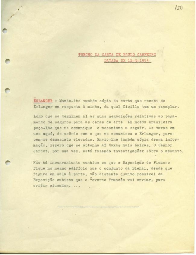 Carta de Paulo E. de Berrêdo Carneiro del 11 de marzo de 1953