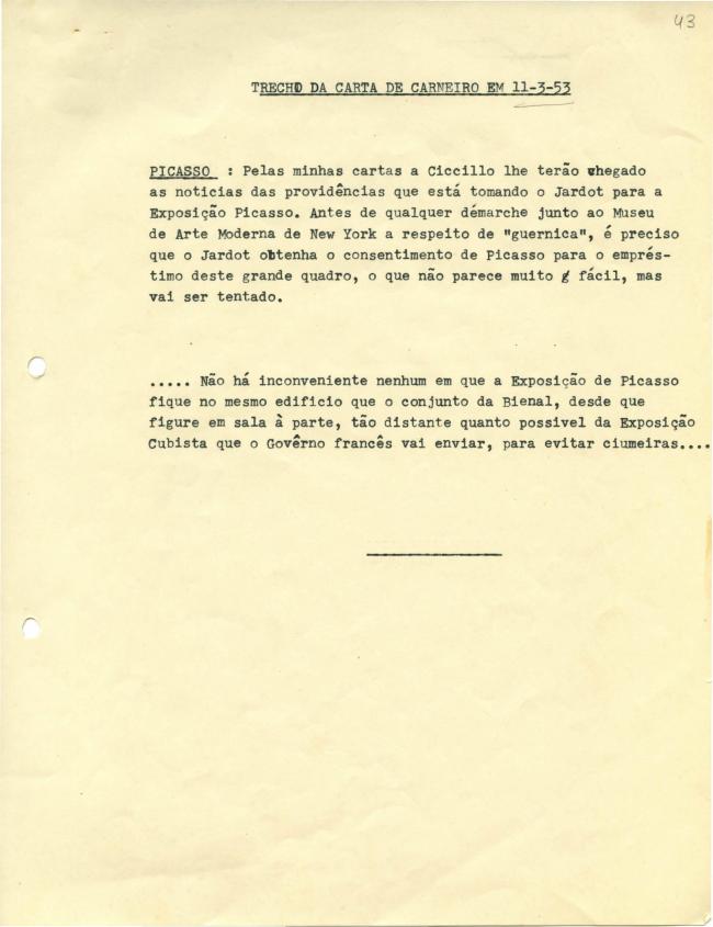 Carta de Paulo E. de Berrêdo Carneiro del 11 de marzo de 1953