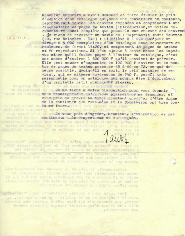 Maurice Jardot's letter to Francisco Matarazzo Sobrinho