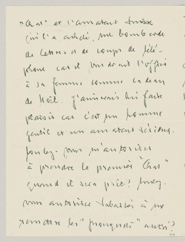 Carta de Daniel-Henry Kahnweiler a Pablo Picasso del 4 de diciembre de 1953