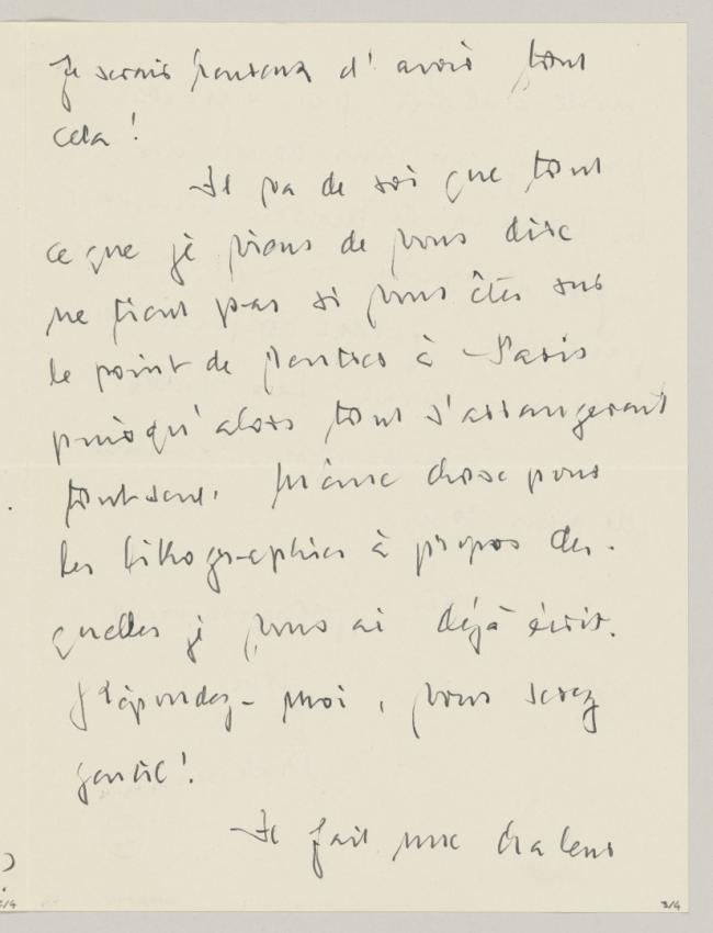 Carta de Daniel-Henry Kahnweiler a Pablo Picasso del 4 de diciembre de 1953