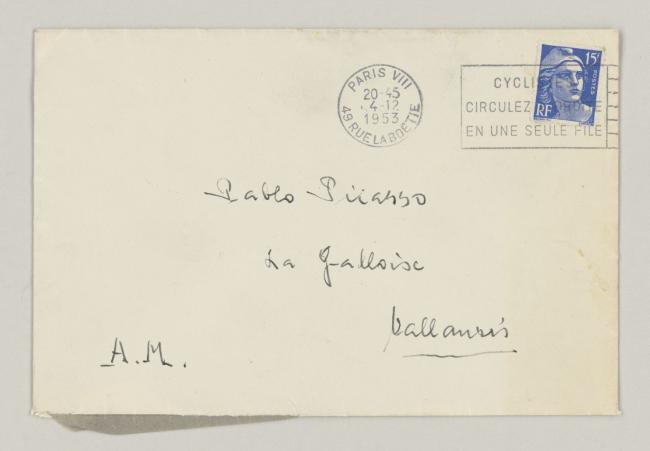 Carta de Daniel-Henry Kahnweiler a Pablo Picasso del 4 de diciembre de 1953