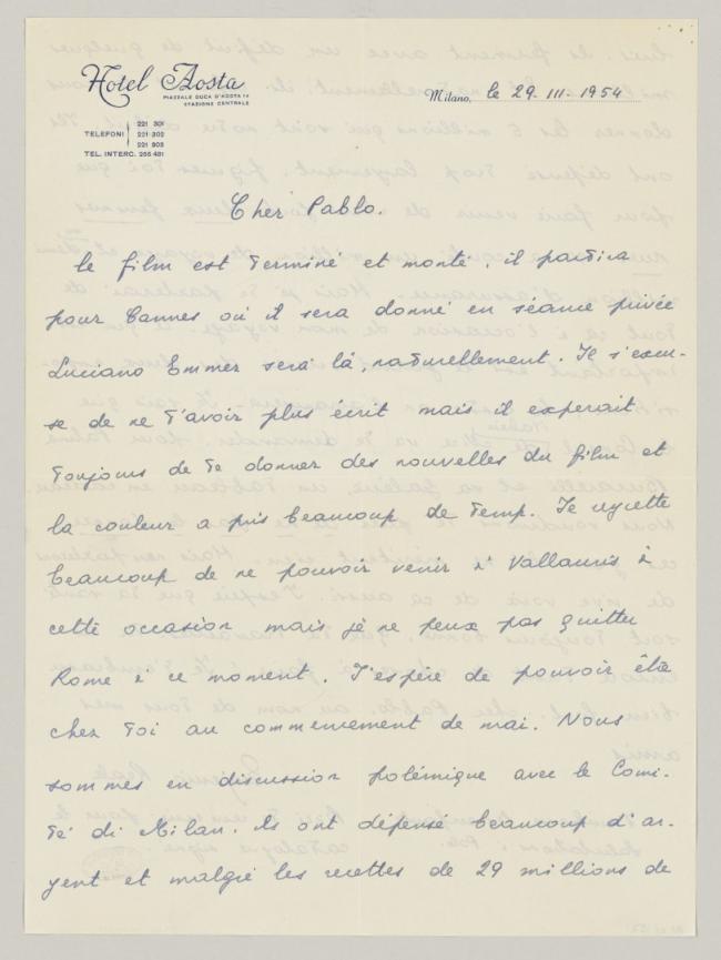Carta de Eugenio Reale a Pablo Picasso del 29 de marzo de 1954