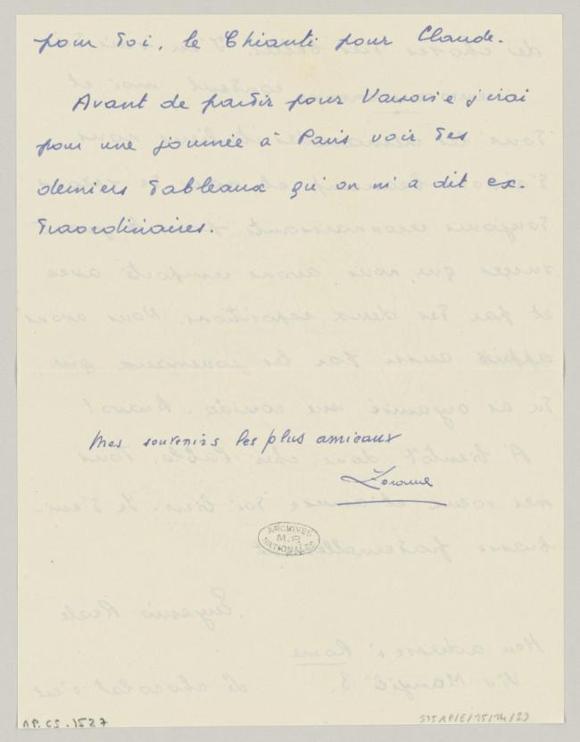 Carta de Eugenio Reale a Pablo Picasso del 24 de agosto de 1954