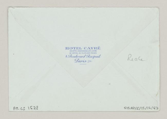 Carta de Eugenio Reale a Pablo Picasso del 15 de septiembre de 1954