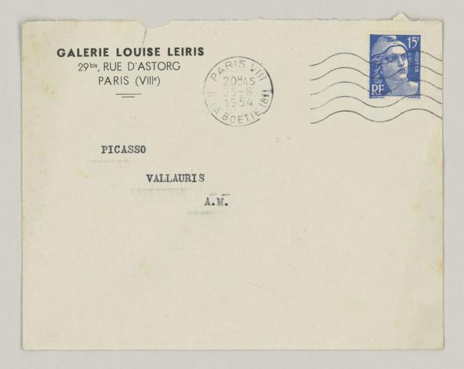 Carta de Daniel-Henry Kahnweiler a Pablo Picasso del 25 de junio de 1954