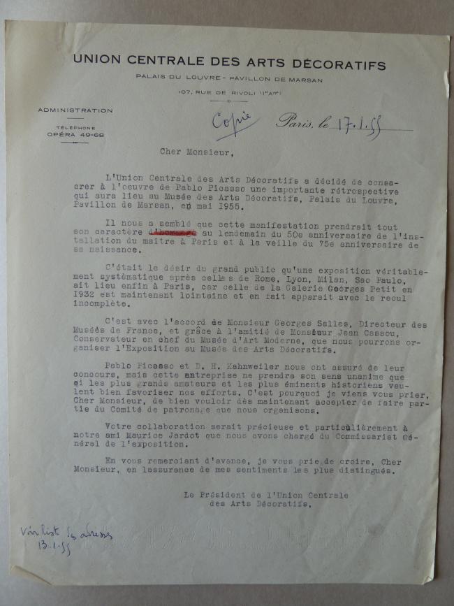 Carta de François Carnot a Alfred H. Barr Jr.