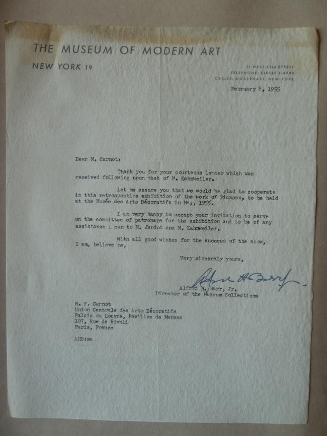 Carta de Alfred H. Barr Jr. a François Carnot