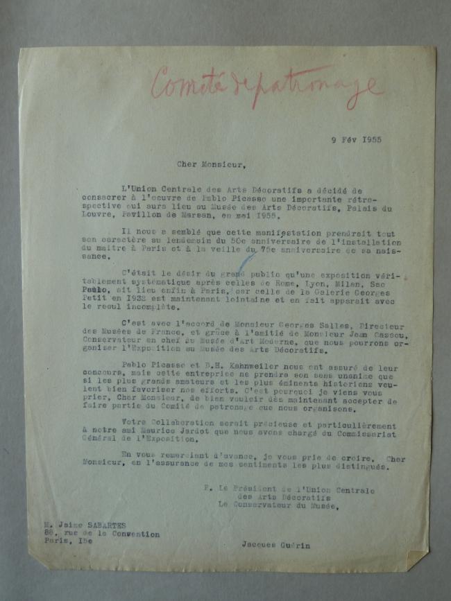 Carta de Jacques Guerin a Jaime Sabartés