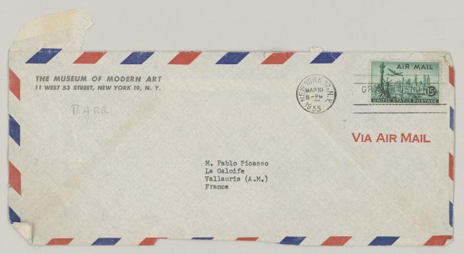 Alfred H. Barr Jr.'s letter to Pablo Picasso, dated 10 March 1955