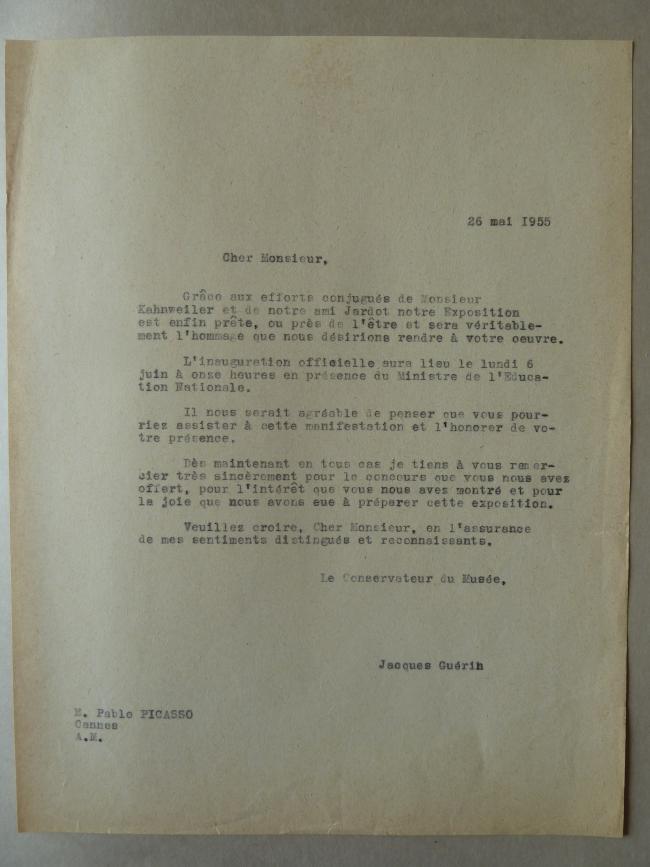 Carta de Jacques Guerin a Pablo Picasso
