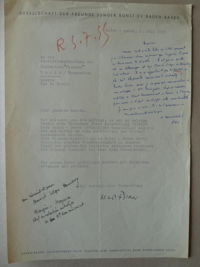 Carta de Klaus Fischer al Musée des Arts Décoratifs