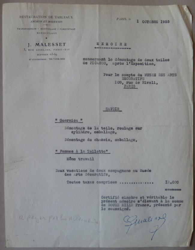 EN Carta de J. Malesset al Musee des Arts Décoratifs