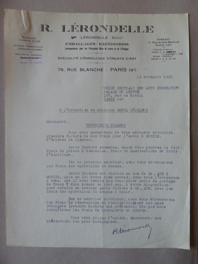 Carta de R. Lerondelle a Morel d'Arleux