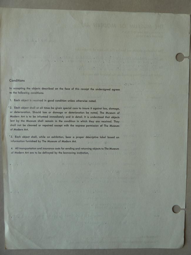 Contrato y obras prestadas por el Museum of Modern Art de Nueva York para la exposición del Musée des Arts Décoratifs París