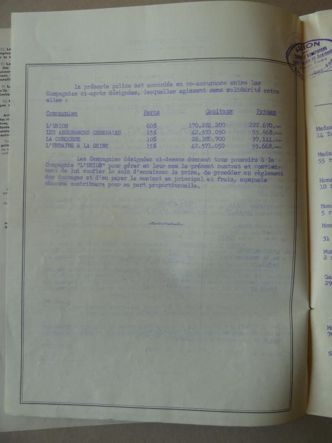 The insurance contract and list of prices for the works insured and sent to the Musée des Arts Décoratifs, Paris