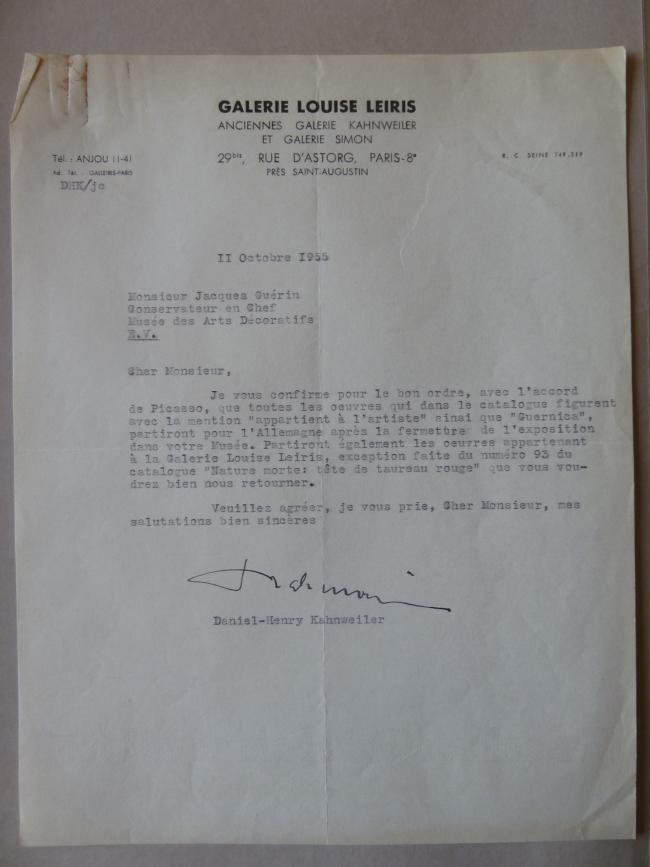EN Carta de Daniel-Henry Kahnweiler a Jacques Guerin
