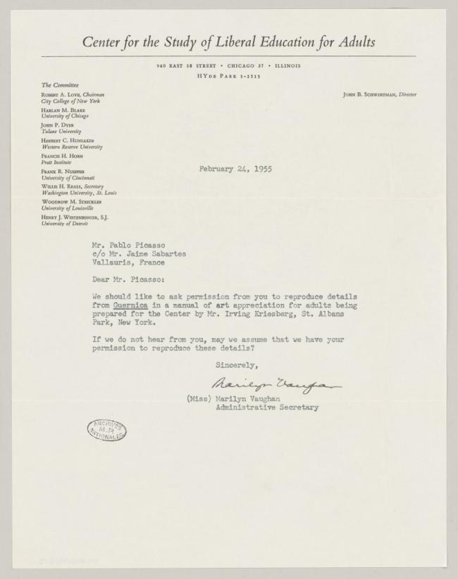 Marilyn Vaughan's letter to Pablo Picasso