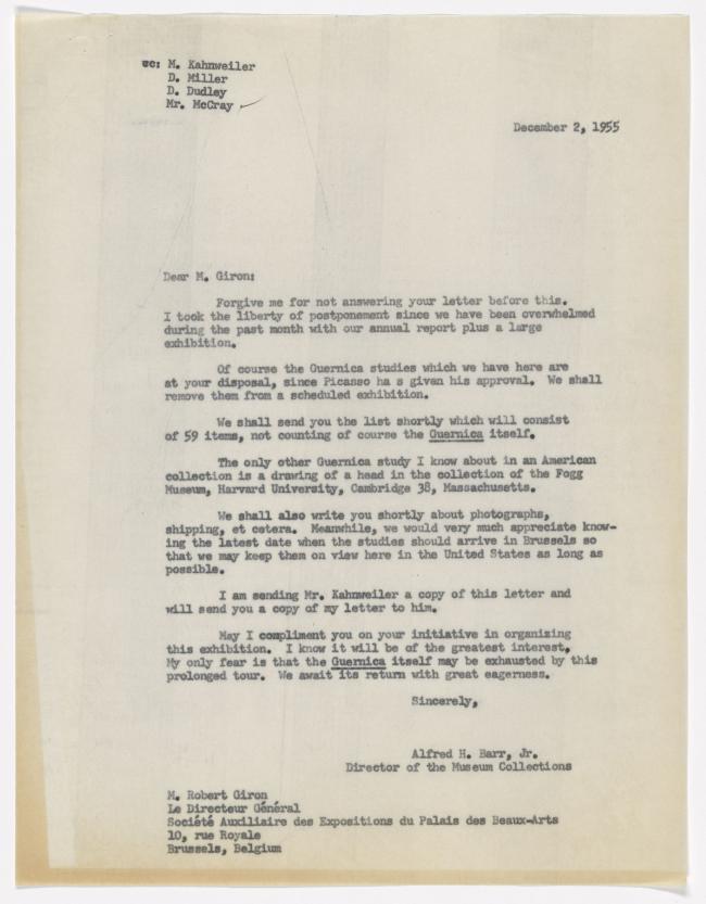 Carta de Alfred H. Barr Jr. a Robert Giron