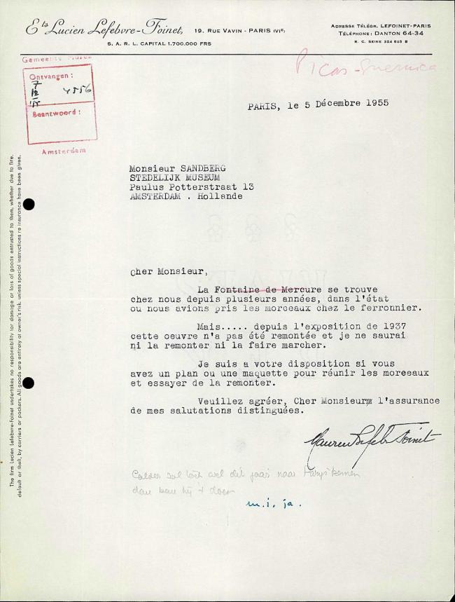 Maurice Lefebvre-Foinet's letter to Willem Sandberg