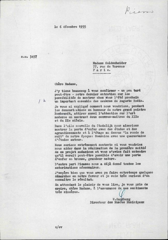 Carta de Willem Sandberg a Cécile Goldscheider