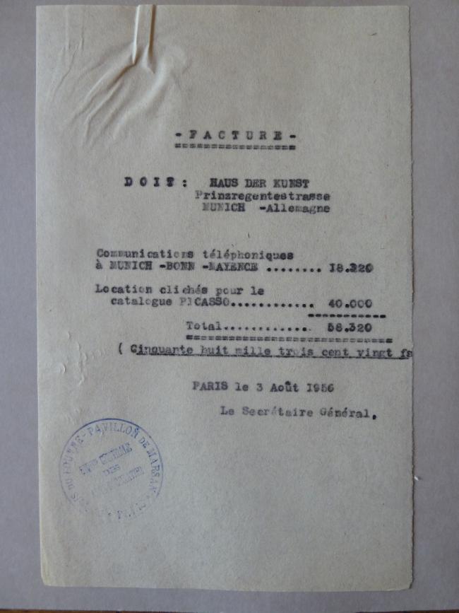 Carta del secretario general de Les Arts Décoratifs a la Haus der Kunst de Múnich