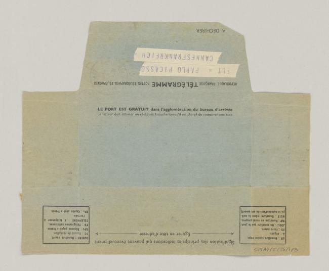 Alfred Hentzen's telegram to Pablo Picasso