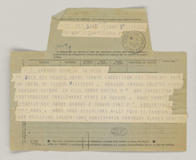 Alfred Hentzen's telegram to Pablo Picasso
